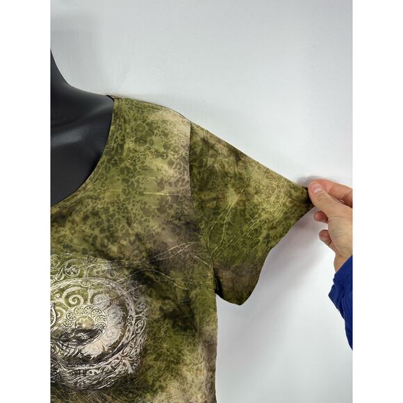Y2K Plus Size Tee Jeweled Graphic Tie Dye Brown Green Short Sleeve XL Dressbarn - Picture 11 of 13
